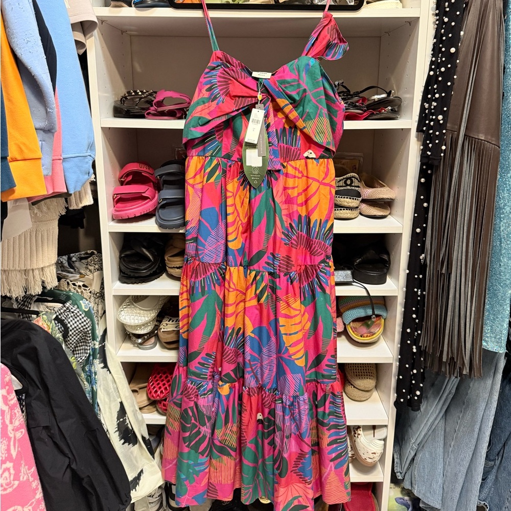 Farm Rio Macaw Bow Top Midi Dress BRAND NEW WITH TAGS